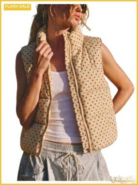 Women's Polka Dot Puffer Vest Cropped Quilted Sleeveless Jacket